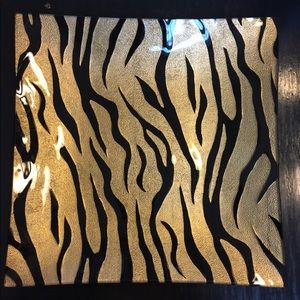 4 Tiger Stripe Square Glass Plates  silver & gold